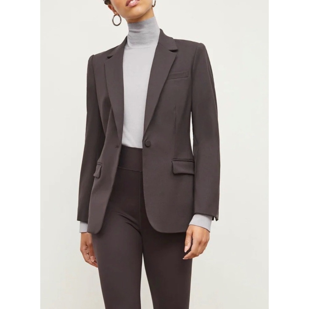 M.M. LaFleur Yiyan Luxe Flex Blazer Woll Twill Women 8 Chocolate Brown Tailored